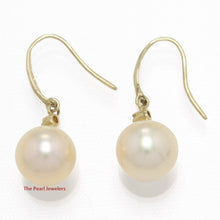 Load image into Gallery viewer, 14K Yellow Gold Peach Round Pearl Hook Earrings with Diamonds