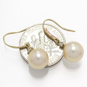 14K Yellow Gold Peach Round Pearl Hook Earrings with Diamonds