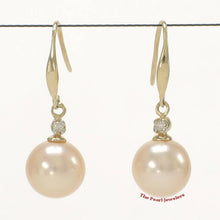 Load image into Gallery viewer, 14K Yellow Gold Peach Round Pearl Hook Earrings with Diamonds