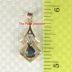 14k Yellow Gold Diamond & Pear Cut Natural Blue Sapphire Pendant