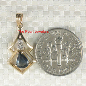 14k Yellow Gold Diamond & Pear Cut Natural Blue Sapphire Pendant