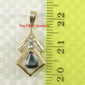 14k Yellow Gold Diamond & Pear Cut Natural Blue Sapphire Pendant
