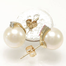 Load image into Gallery viewer, 14K Yellow Gold Diamond White Pearl Stud Earrings (10–11mm)