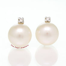 Load image into Gallery viewer, 14K Yellow Gold Diamond White Pearl Stud Earrings (10–11mm)
