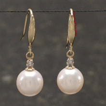 Load image into Gallery viewer, 14K Yellow Gold White Round Pearl Hook Earrings with Diamonds