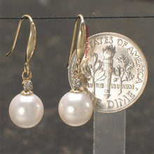 Load image into Gallery viewer, 14K Yellow Gold White Round Pearl Hook Earrings with Diamonds
