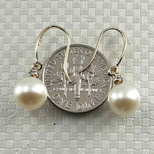 Load image into Gallery viewer, 14K Yellow Gold White Round Pearl Hook Earrings with Diamonds