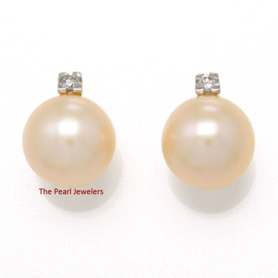 14K Yellow Gold Pink Pearl & Diamond Stud Earrings
