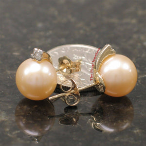 14K Yellow Gold Pink Pearl & Diamond Stud Earrings