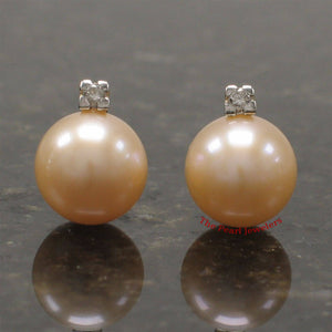 14K Yellow Gold Pink Pearl & Diamond Stud Earrings