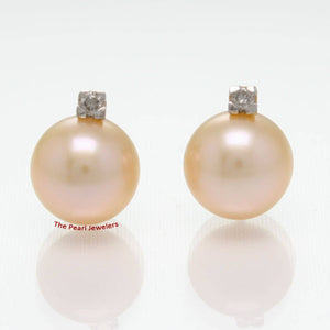 14K Yellow Gold Pink Pearl & Diamond Stud Earrings