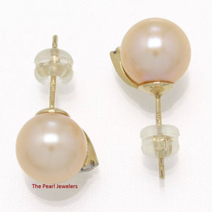14K Yellow Gold Pink Pearl & Diamond Stud Earrings