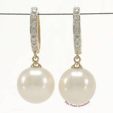Load image into Gallery viewer, 14K Yellow Gold Diamond White Pearl C Hoop Earrings
