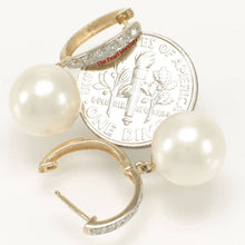 Load image into Gallery viewer, 14K Yellow Gold Diamond White Pearl C Hoop Earrings