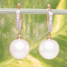 Load image into Gallery viewer, 14K Yellow Gold Diamond White Pearl C Hoop Earrings