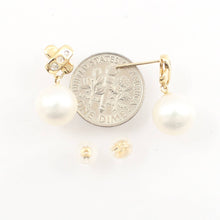 Load image into Gallery viewer, 14K Yellow Gold X-Design Diamond White Pearl Dangle Earrings