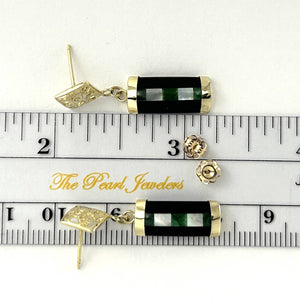 14K Yellow Gold Dragon Dangle Earrings with Black Onyx & M.O.P