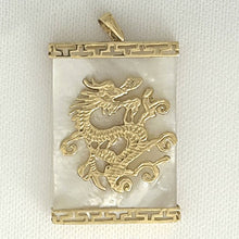 Load image into Gallery viewer, 14k Yellow Gold Dragon &amp; Greek Key White Mother of Pearl Pendant