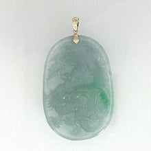 Load image into Gallery viewer, 14k Yellow Gold Hand Carved Dragon &amp; Phoenix Apple Green Jade Pendant
