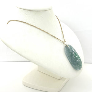 14k Yellow Gold Hand Carved Dragon & Phoenix Apple Green Jade Pendant