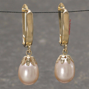 14k Yellow Gold Euro Back Pink Pearl Dangle Earrings