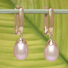 Load image into Gallery viewer, 14k Yellow Gold Euro Back Pink Pearl Dangle Earrings
