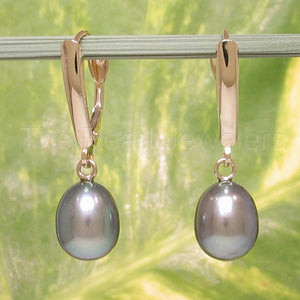 14K Yellow Gold Blue Pearl Euro Back Shield Dangle Earrings