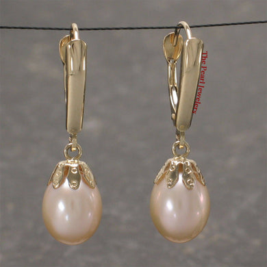14K Yellow Gold Euro Back Pink Pearl Dangle Earrings