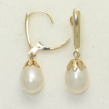 Load image into Gallery viewer, 14K Yellow Gold Euro Back White Pearl Dangle Earrings