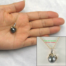 Load image into Gallery viewer, 14k Yellow Gold Feather Black Tahitian Pearl &amp; Diamond Pendant