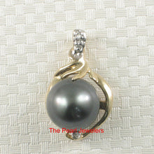 Load image into Gallery viewer, 14k Yellow Gold Feather Black Tahitian Pearl &amp; Diamond Pendant