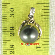 Load image into Gallery viewer, 14k Yellow Gold Feather Black Tahitian Pearl &amp; Diamond Pendant