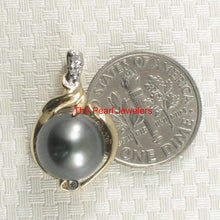 Load image into Gallery viewer, 14k Yellow Gold Feather Black Tahitian Pearl &amp; Diamond Pendant