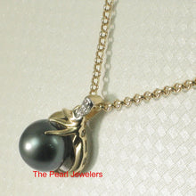 Load image into Gallery viewer, 14k Yellow Gold Feather Black Tahitian Pearl &amp; Diamond Pendant