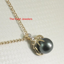 Load image into Gallery viewer, 14k Yellow Gold Feather Black Tahitian Pearl &amp; Diamond Pendant