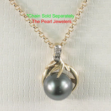 Load image into Gallery viewer, 14k Yellow Gold Feather Black Tahitian Pearl &amp; Diamond Pendant