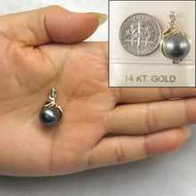 Load image into Gallery viewer, 14k Yellow Gold Feather Black Tahitian Pearl &amp; Diamond Pendant