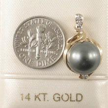 Load image into Gallery viewer, 14k Yellow Gold Feather Black Tahitian Pearl &amp; Diamond Pendant