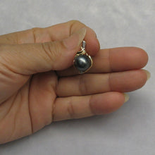 Load image into Gallery viewer, 14k Yellow Gold Feather Black Tahitian Pearl &amp; Diamond Pendant