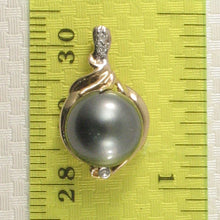 Load image into Gallery viewer, 14k Yellow Gold Feather Black Tahitian Pearl &amp; Diamond Pendant
