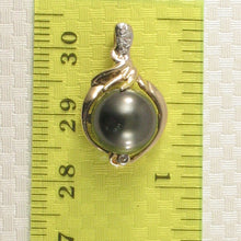 Load image into Gallery viewer, 14k Yellow Gold Feather Diamond Black Tahitian Pearl Pendant