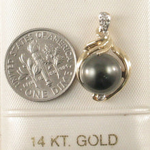 Load image into Gallery viewer, 14k Yellow Gold Feather Diamond Black Tahitian Pearl Pendant