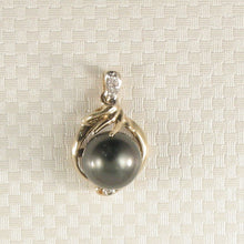 Load image into Gallery viewer, 14k Yellow Gold Feather Diamond Black Tahitian Pearl Pendant