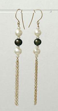 14k Gold Filled Hook Earrings – Black & White Pearl Drop
