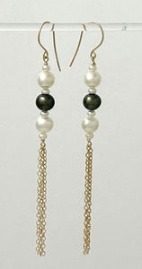 14k Gold Filled Hook Earrings – Black & White Pearl Drop