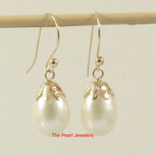 Load image into Gallery viewer, 14K Yellow Gold Fish Hook White Pearl Claw Earrings (7.5–8mm)