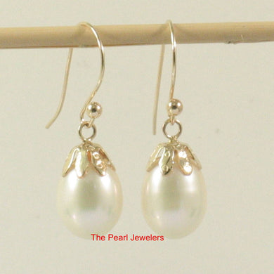 14K Yellow Gold Fish Hook White Pearl Claw Earrings (7.5–8mm)