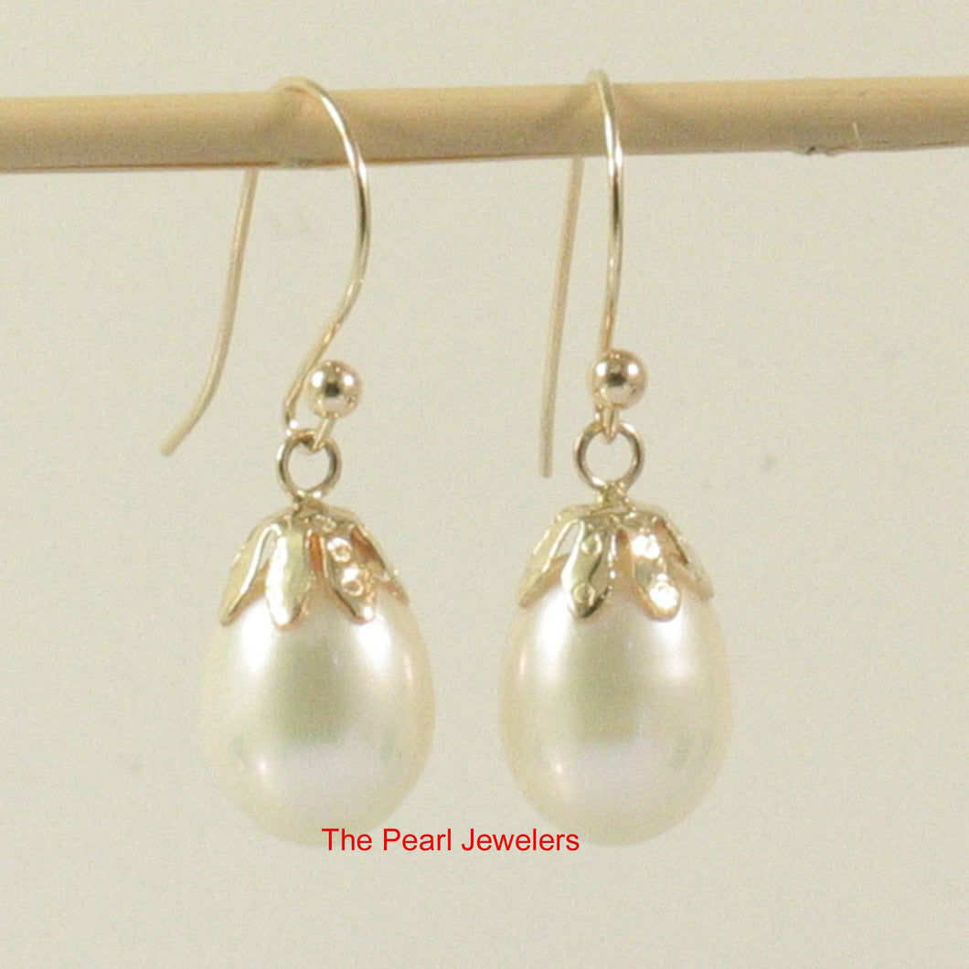 14K Yellow Gold Fish Hook White Pearl Claw Earrings (7.5–8mm)