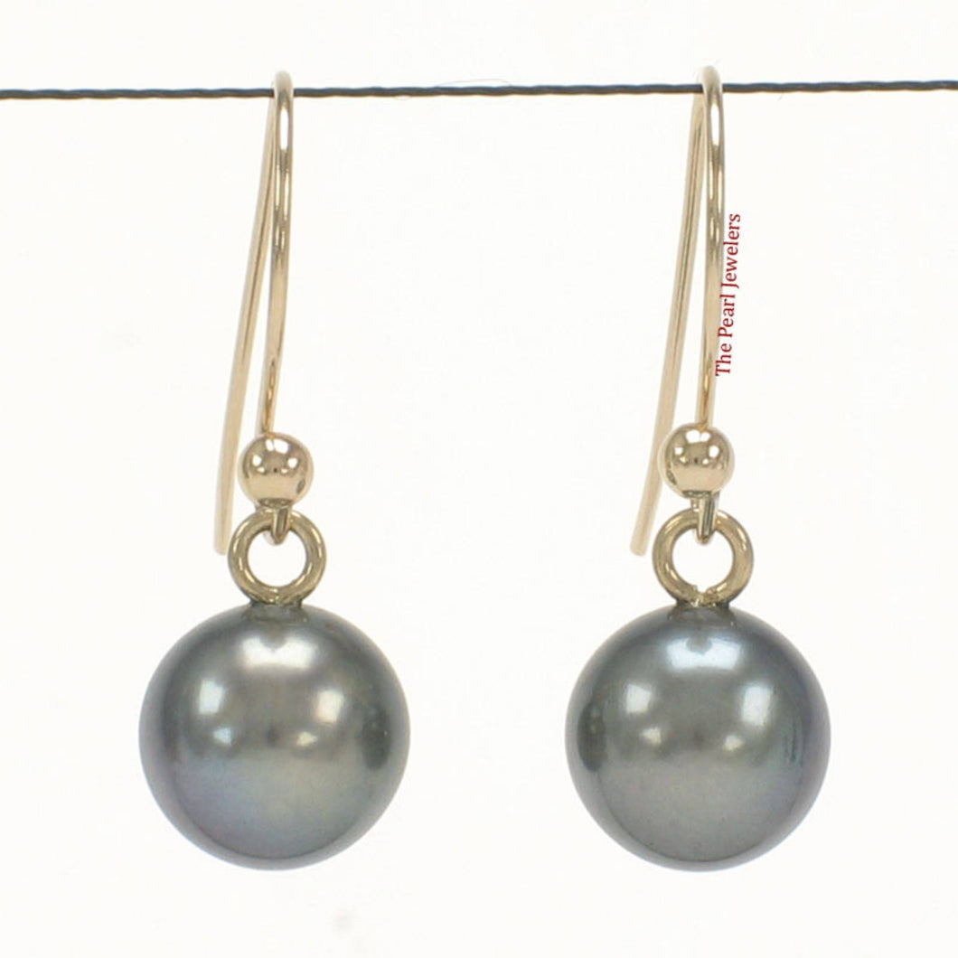 14K Yellow Gold Black Pearl Dangle Earrings with Fish Hook
