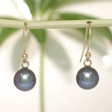 Load image into Gallery viewer, 14K Yellow Gold Black Pearl Dangle Earrings with Fish Hook